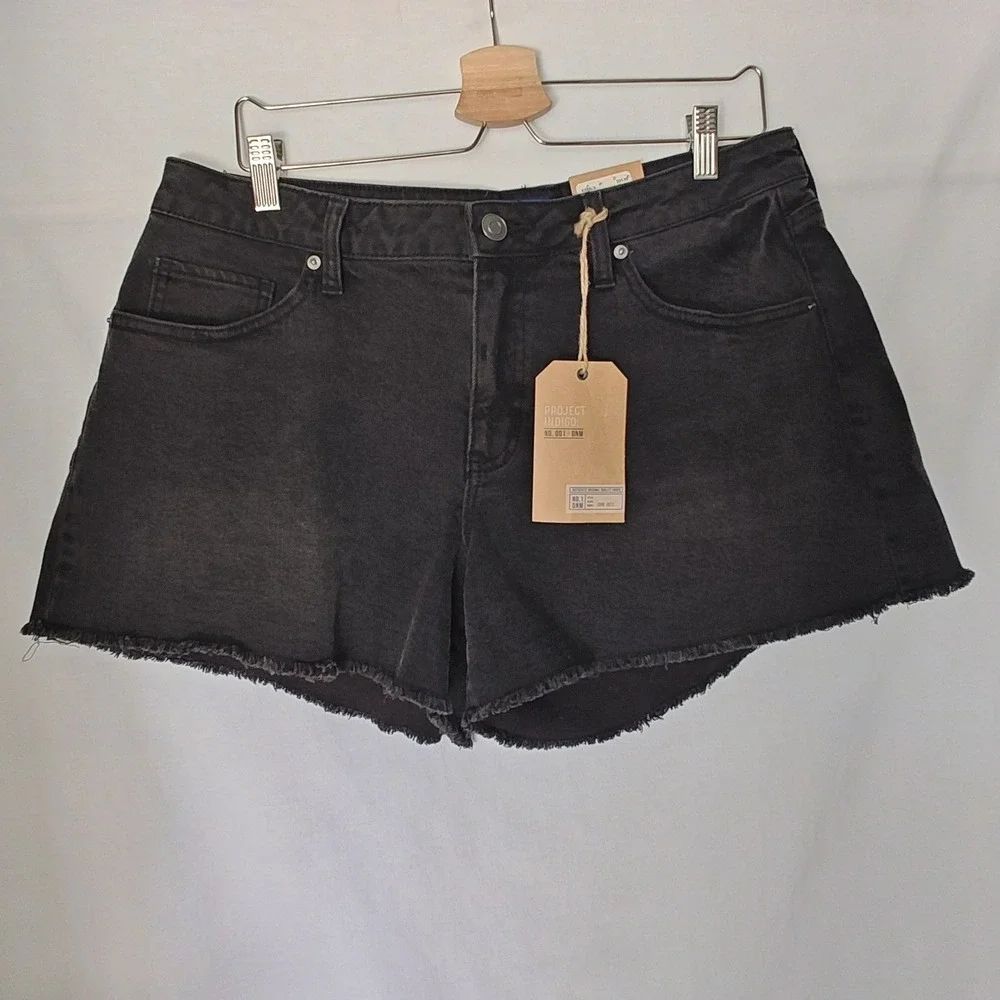 Project Indigo Baggy Denim Shorts Cutoffs size 15 Black Raw Hem No.‎ 001-DNM new